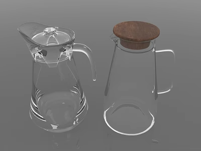 Transparent Glass Tea Pitchers With Clear And Wooden Lids And Handles 3d model