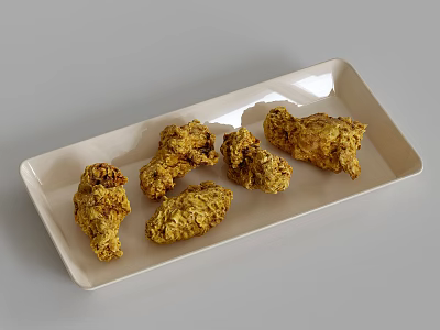 Delicious Golden Crispy Fried Chicken Pieces on White Plate 3d model