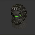 Futuristic Tactical Helmet Design With Green LED Lights And Detailed Armor Stand