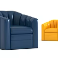 Modern Navy Blue And Yellow Leather Single Sofa With Stitched Armrests Design 3d model