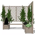 Outdoor Wooden Table and Chair Set With Lattice Screen And Green Plant Planters