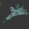 Detailed Camouflaged Military Fighter Aircraft With Yellow Wing Badges In 3D Rendering