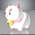 Cute White Cat Cartoon Character With Pink Ears Collar Paws And Yellow Bell