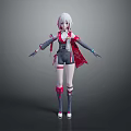 Game Movie Character With White Hair Red Black Outfit Decorative Sleeves Shorts Stockings Boots 3d model