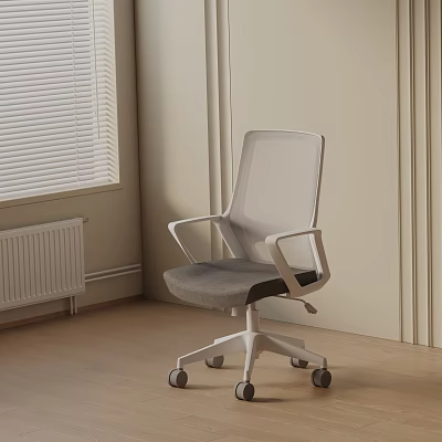 Modern Office Chair With Mesh Back White Armrests And Gray Seat On Wheels 3d model