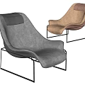 Modern Gray and Brown Fabric Leather Lounge Chairs with Metal Frame