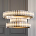 Elegant Modern Double Layer Circular Chandelier With White Striped Shades And Grey Wall Background