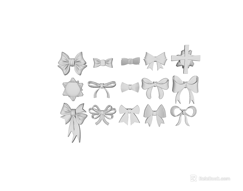 Decorative Ornament Set With Various Bows And Star Shaped Craft Decorations 3d model 