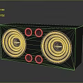 Gray Speaker Cabinet with Two Large Black Speakers and Four Small Circular Ports