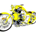 Yellow Custom Motorcycle With Exposed Engine Brown Leather Seat And Chrome Wheels