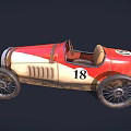 Vintage Race Car With Red And White Body Metal Grille And Leather Straps