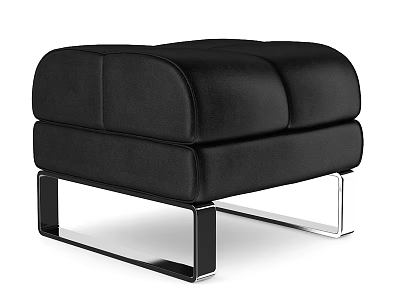 Black Leather Ottoman with Modern Metal Legs and Contemporary Design Features 3d model