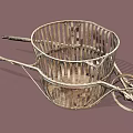 Antique Metal Wheelbarrow With Round Wire Basket Handles And Spoked Wheels