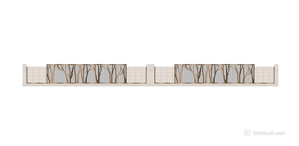 Outdoor Feature Wall Design With Wooden Slats Tree Patterns And Panels 3d model