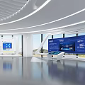 Modern Exhibition Hall Interior With Digital Display Screens Interactive Terminals And Spacious Layout