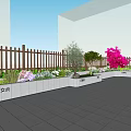Diverse Garden Plant Combination With Photinia Tree Osmanthus Flower Border And Wooden Fence Stone Path