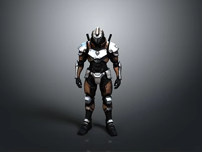 Futuristic Sci Fi Combat Armor 3D Model With Metallic Plates And Helmet 3d model