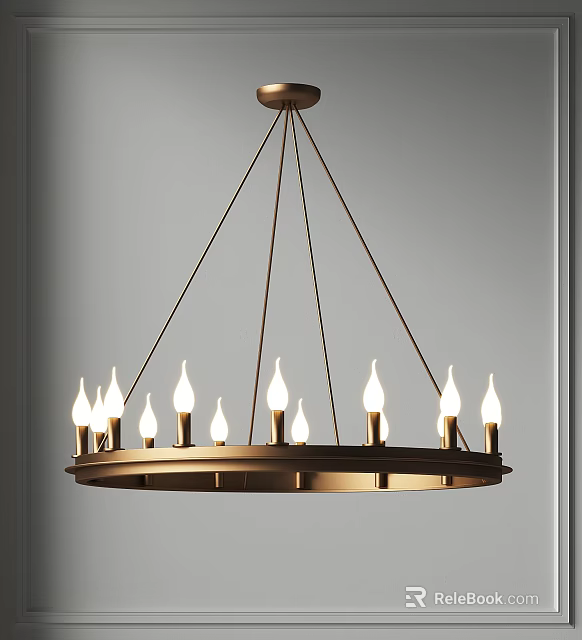 Elegant Circular Chandelier With Multiple Lit Bulbs And Brass Finish Design 3d model