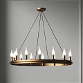 Elegant Circular Chandelier With Multiple Lit Bulbs And Brass Finish Design 3d model