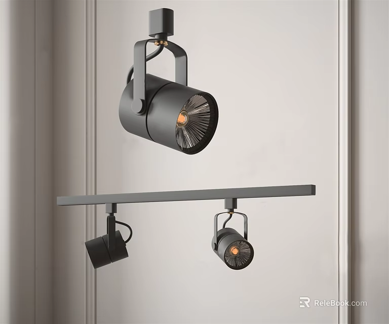 Modern Black Track Mounted Downlights And Spotlights For Interior Lighting Design 3d model 
