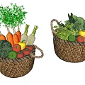 Fresh Assorted Vegetables in Wicker Baskets with Carrots Cabbage and Bell Peppers