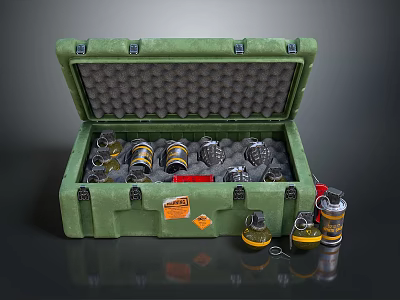 Open Green Equipment Case With Foam Padding Containing Multiple Tools And Yellow Black Devices 3d model