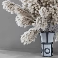 Pampas Grass Flowers in Black and White Geometric Vase for Home Decor