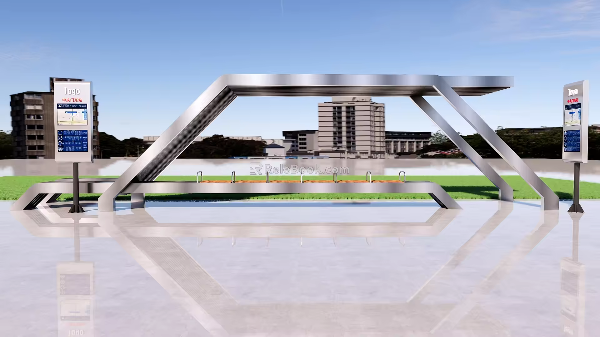 Bus Station Signs Guide Signs Smart Bus Station Waiting Booth 3d model