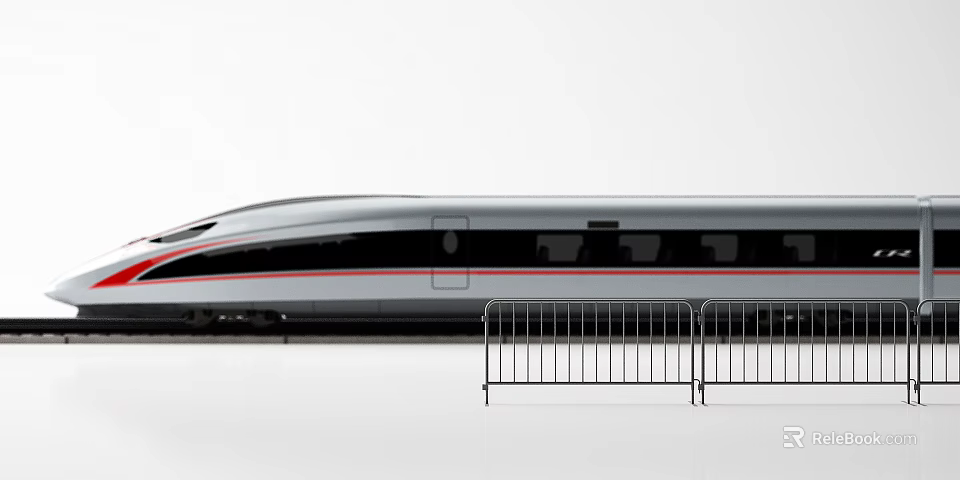 Modern High Speed Train With Streamlined Design Silver Gray Exterior And Metal Fence 3d model 