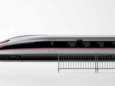 Modern High Speed Train With Streamlined Design Silver Gray Exterior And Metal Fence 3d model