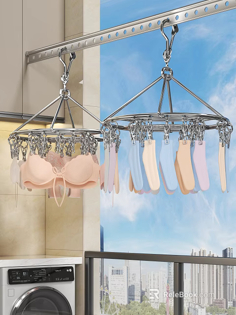 Practical Bathroom Accessories Metal Drying Rack with Multiple Clips for Underwear and Socks 3d model