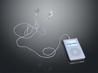 White Wired Earphones With MP3 Player For Enhanced Music Listening Experience 3d model