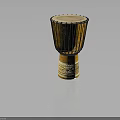 Traditional Decorative Wooden Drum With Handwoven Ropes And Carved Base Design