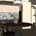 Ornament Decor Combination On Round Wooden Dining Table With Vase Flowers And Pendant Light