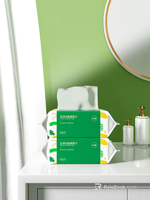 Gentle Herbal Skin Friendly Wet Wipes In Green Packaging With Lemon Design 3d model 