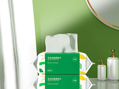 Gentle Herbal Skin Friendly Wet Wipes In Green Packaging With Lemon Design 3d model
