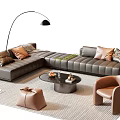 Elegant L shaped Leather Sofa and Coffee Table Set with Decorative Pillows Armchair Floor Lamp and Rug