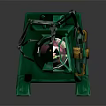 Vibrant Green Mechanical Machine With Yellow Accents And Pink Core On Reflective Base