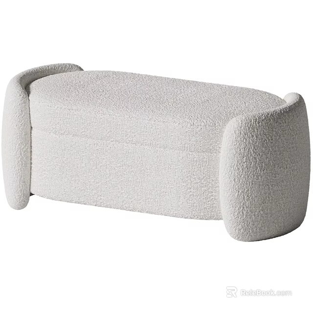 Soft Plush White Sofa Bench With Curved Armrests And Modern Design 3d model