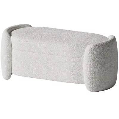 Soft Plush White Sofa Bench With Curved Armrests And Modern Design 3d model