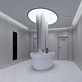 Modern Public Restroom Design With Circular Sink Round Ceiling Light And Marble Floor