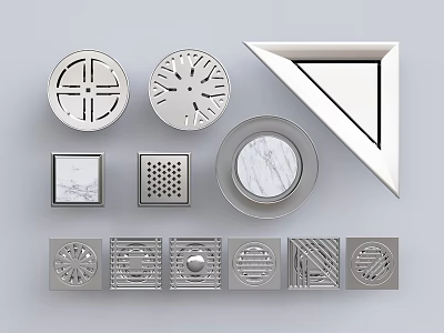 Stylish Bathroom Accessories Various Shaped Shower Drains With Modern Designs And Marble Accents 3d model