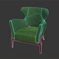 Green Single Seater Sofa With Textured Upholstery And Wooden Legs Design