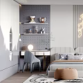 Modern Kids Room Interior Design Featuring Astronaut Neon Light Bed Desk Shelves And Stuffed Toy