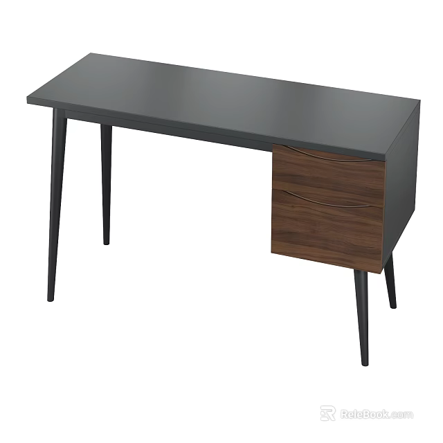 Modern Dressing Table With Black Top And Wooden Drawer Sleek Legs Design 3d model 