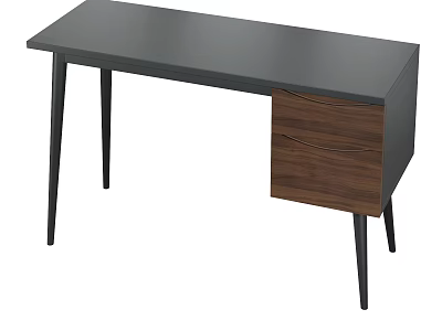 Modern Dressing Table With Black Top And Wooden Drawer Sleek Legs Design 3d model
