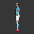 Man in light blue Etihad Airways jersey white shorts blue socks and red football boots