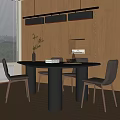 Modern Dining Table Set With Wooden Cabinets Chairs Lighting Fixture And Table Items