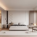 Modern Bedroom Interior Design With Bed Open Closet Woven Chair And Curtains