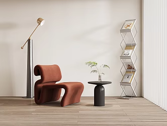 Leisure Chair Floor Lamp Side Corner Floor Bookshelf 3d model